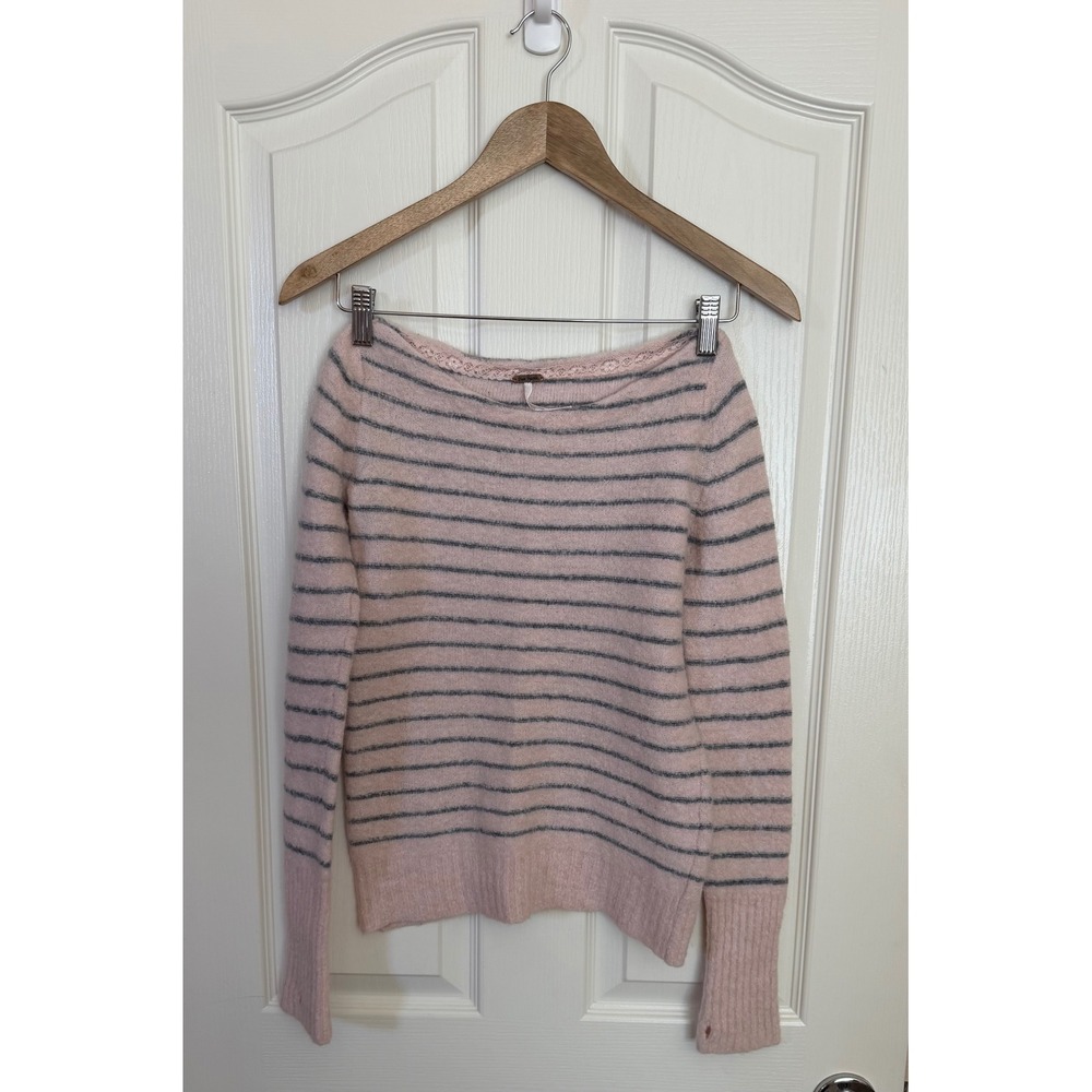 Free People Alpaca Blend Women's Small Striped Crewneck Thumbholes Sweater